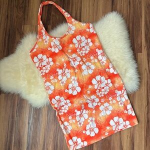 Forever 21 Orange Hawaiian Floral Tropical Y2K Halter Bodycon Dress • Size L
